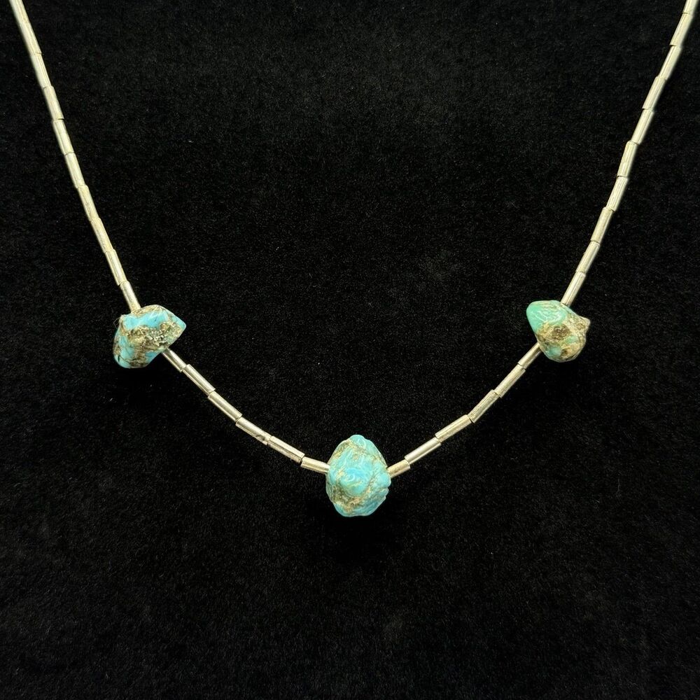 Liquid Silver & Turquoise 14" Necklace Southwestern Style